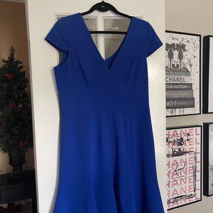 Dress the Population Blue V-Neck Dress With Asymmetrical Hem Size L